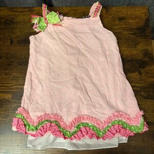Rare‎ Editions Pink Eyelet Sleeveles Dress/Shirt Ruffle Trim Bow (Girls 6)